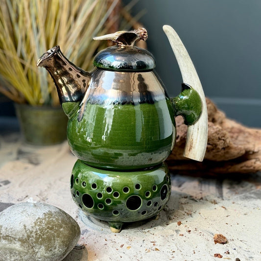 Keramikas tējkannas BRONZA ar brieža ragu