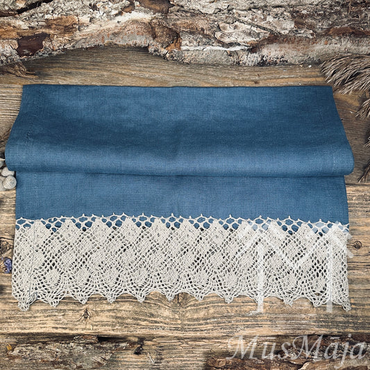 Lina galda celiņš "ZILĀ PASAKA" ar retro mežģīni