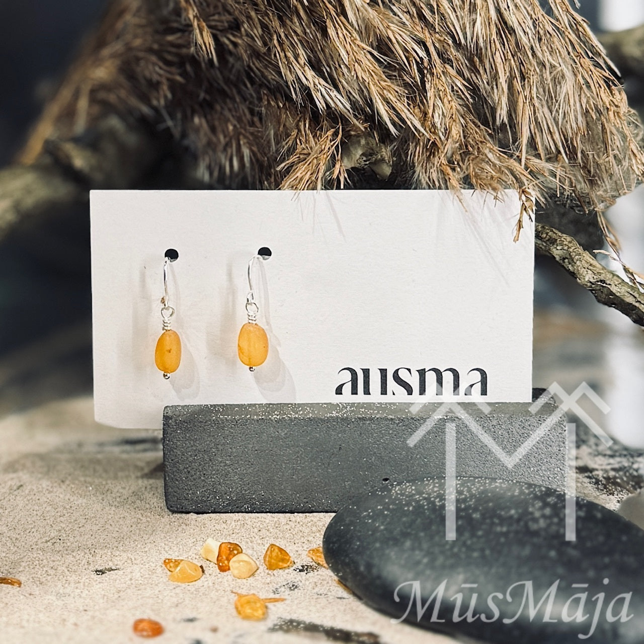 Sudraba auskari DZINTARA PĒRLE AUSMAS SAULE