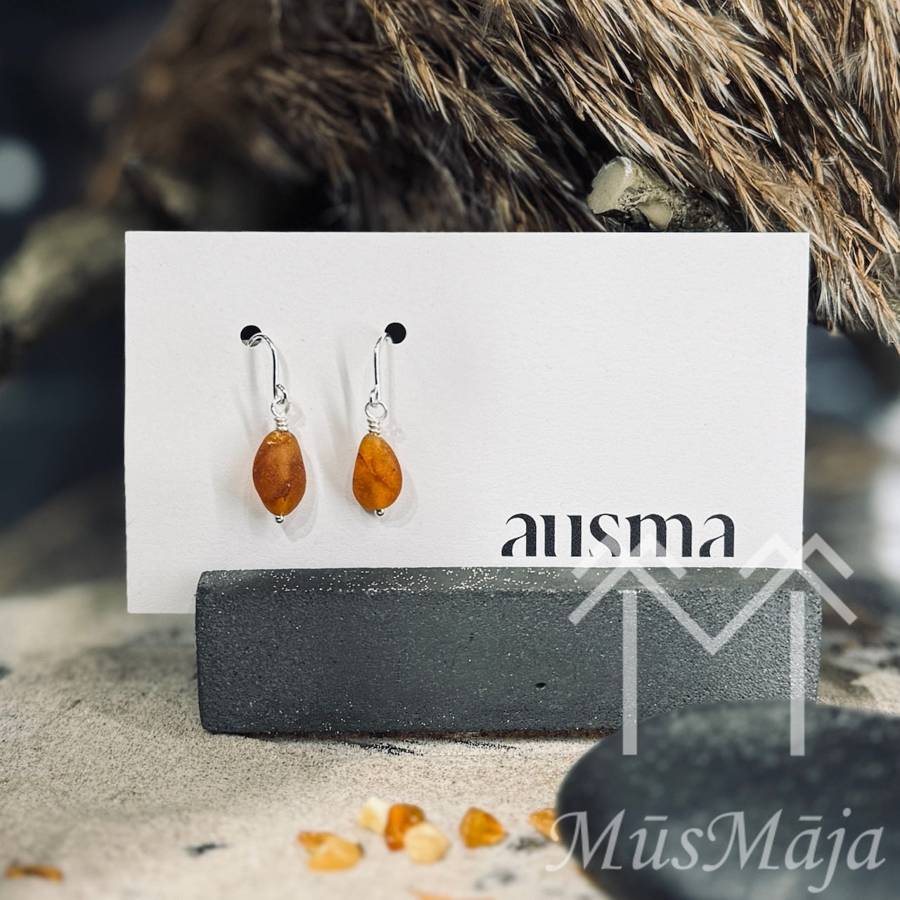 Sudraba auskari DZINTARA PĒRLE AUSMAS SAULE