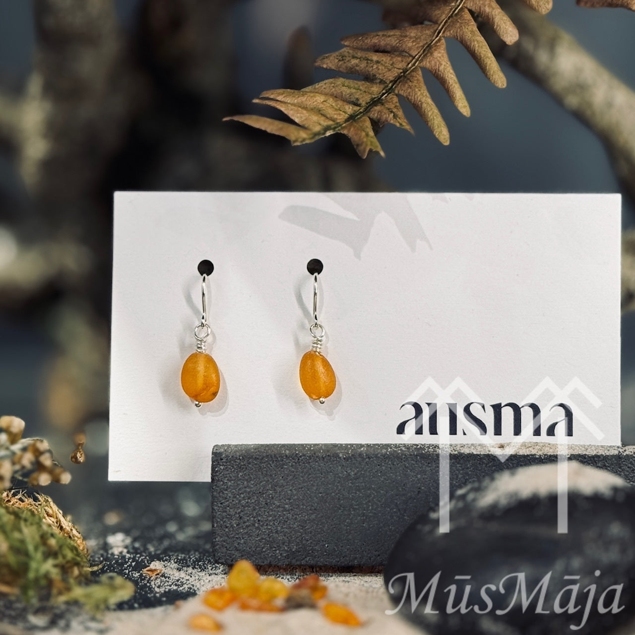 Sudraba auskari DZINTARA PĒRLE AUSMAS SAULE