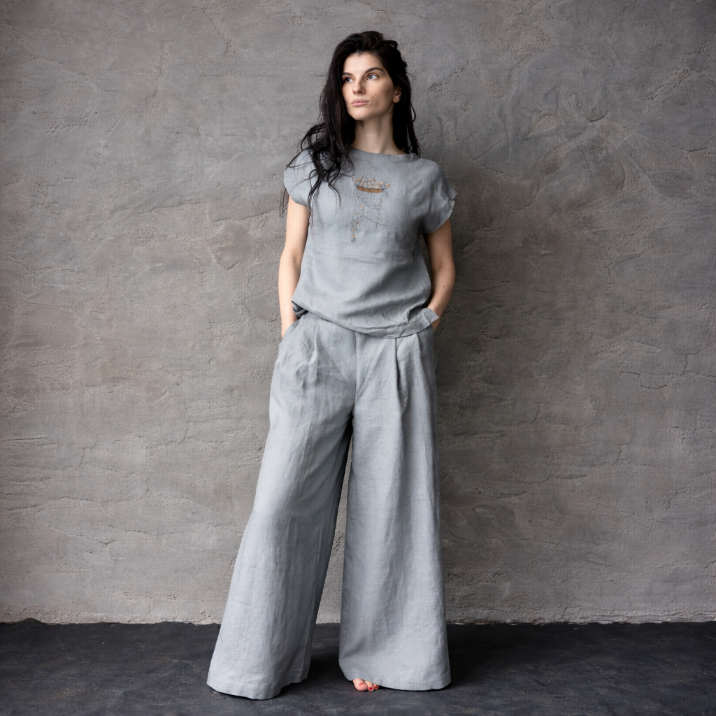 Lina blūzīte DŪMAKA ar izšūtu DZINTARA KRONI