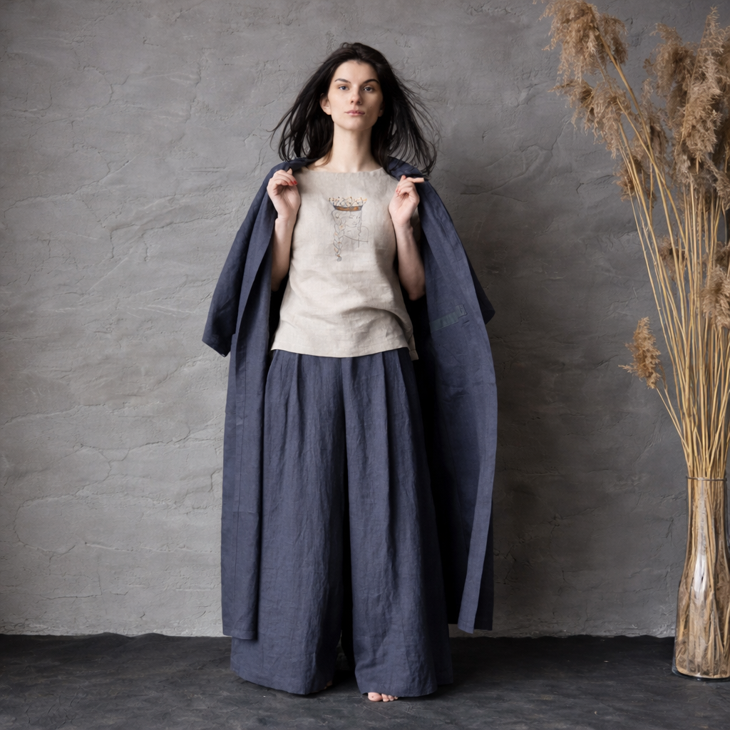 Lina blūzīte DŪMAKA ar izšūtu DZINTARA KRONI