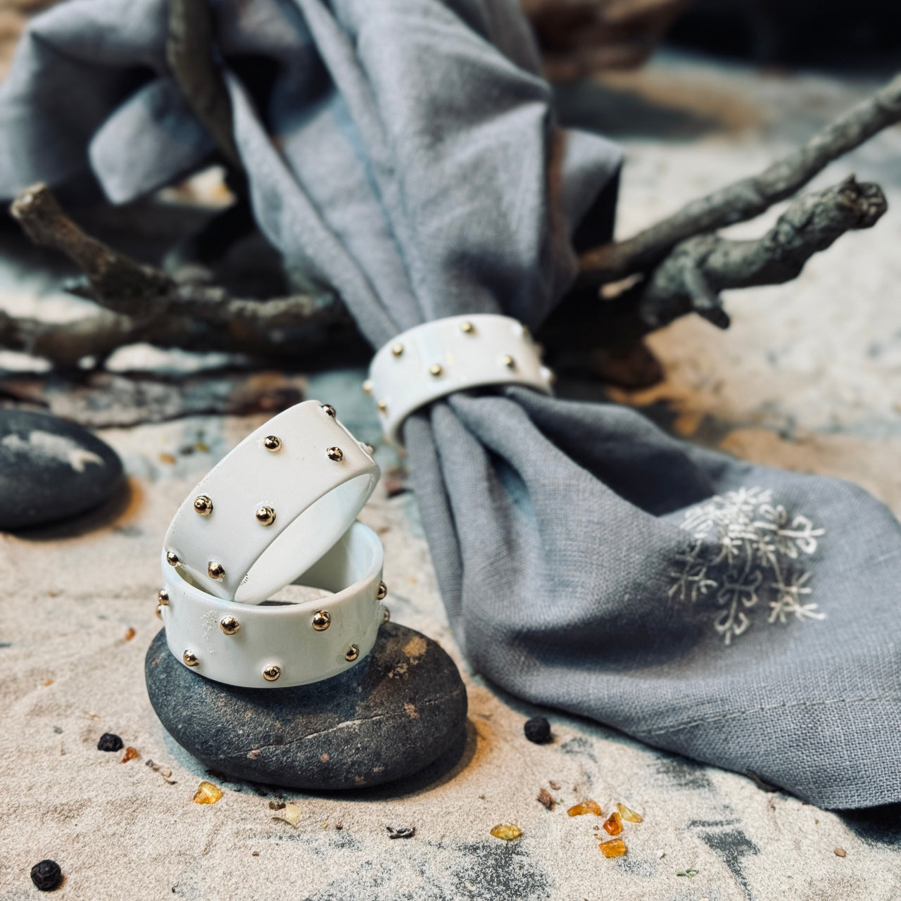 Porcelāna galda salvešu gredzeni ZELTA PUMPIŅA