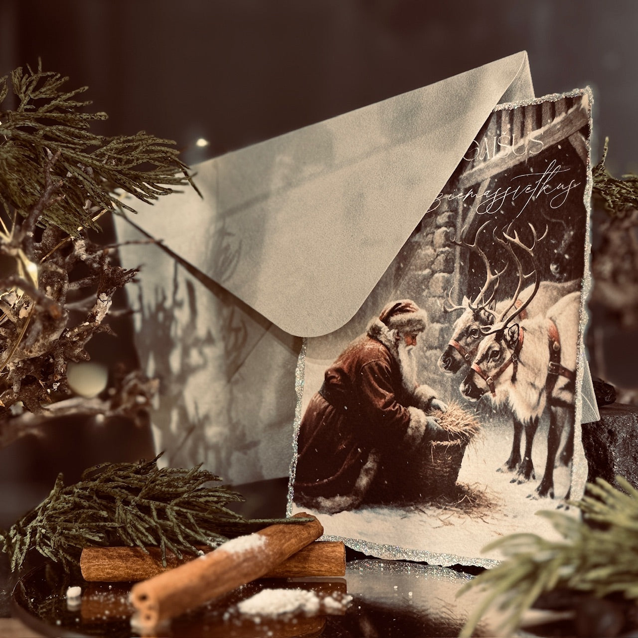 Retro Ziemassvētku kartīte ar SAMTA aploksni