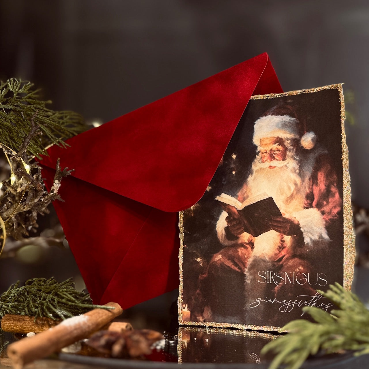 Retro Ziemassvētku kartīte ar SAMTA aploksni