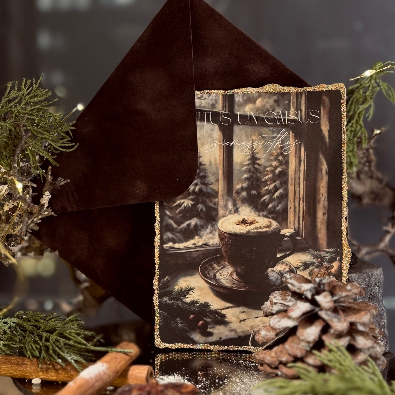 Retro Ziemassvētku kartīte ar SAMTA aploksni