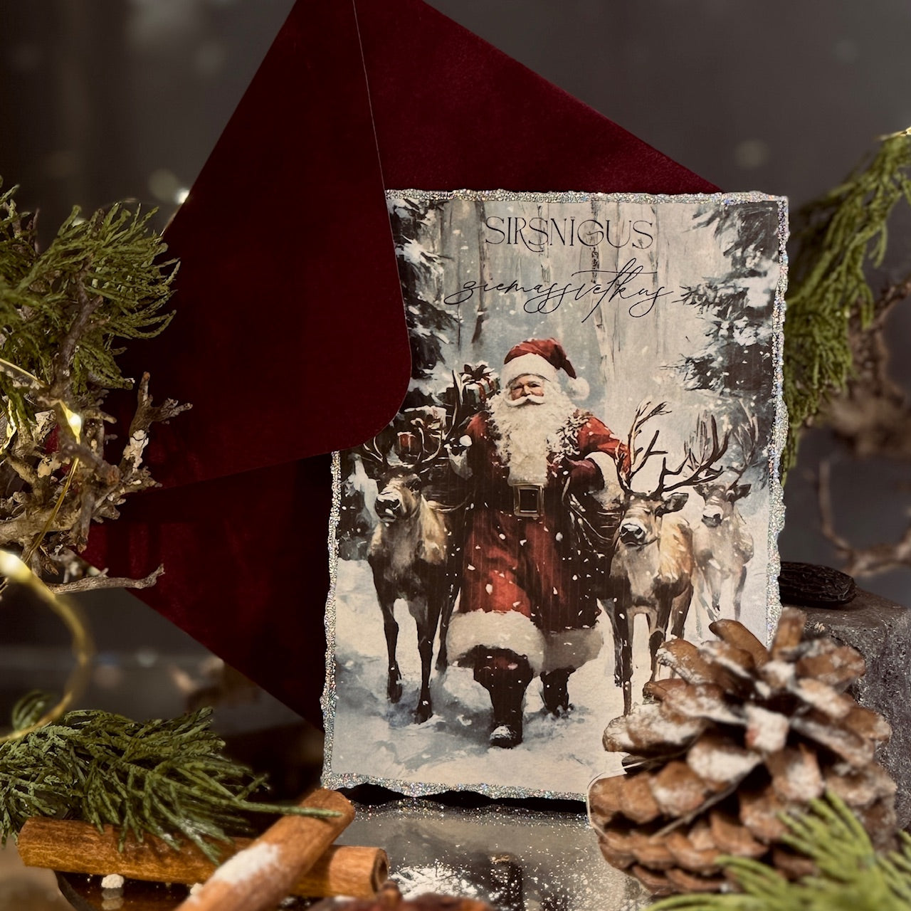 Retro Ziemassvētku kartīte ar SAMTA aploksni