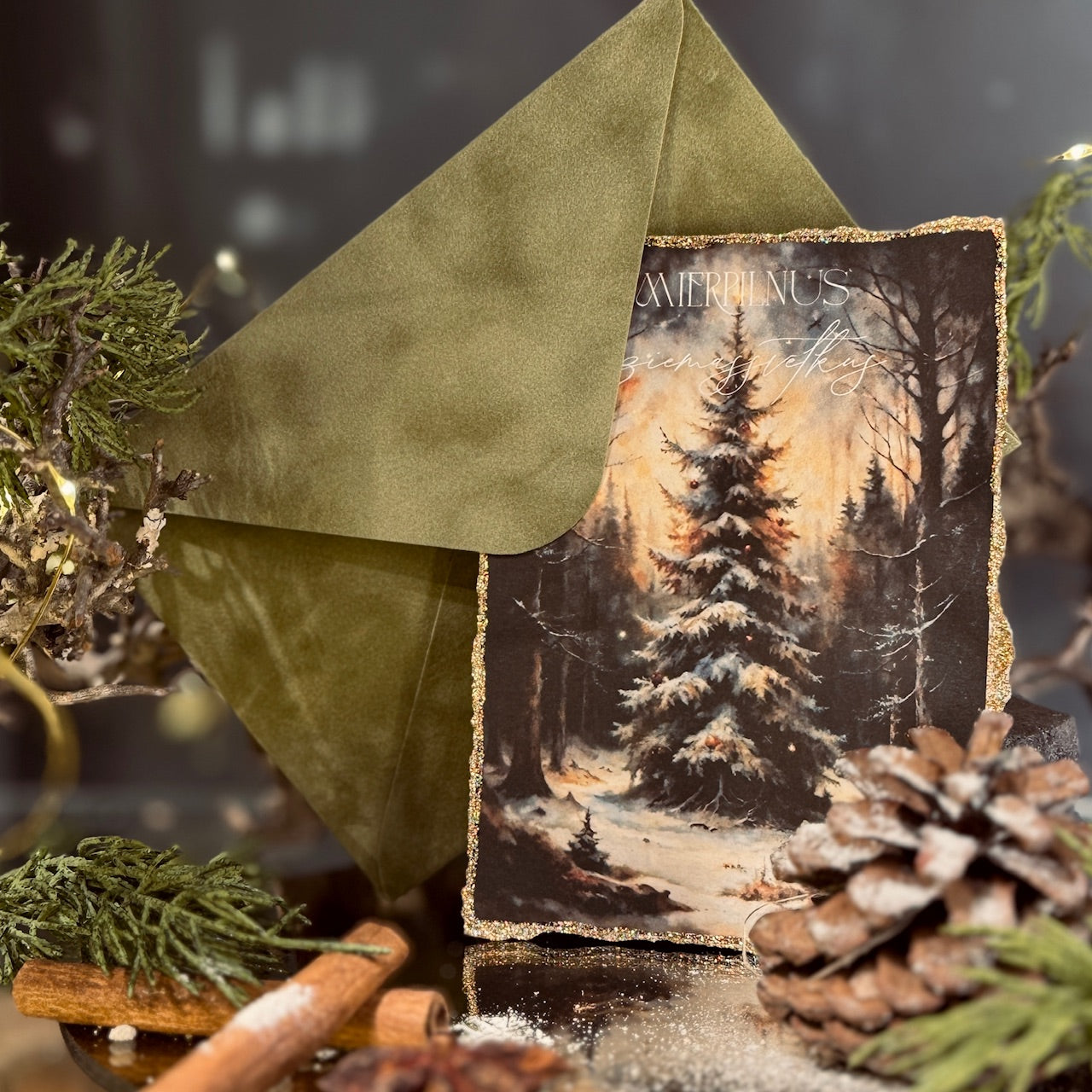 Retro Ziemassvētku kartīte ar SAMTA aploksni