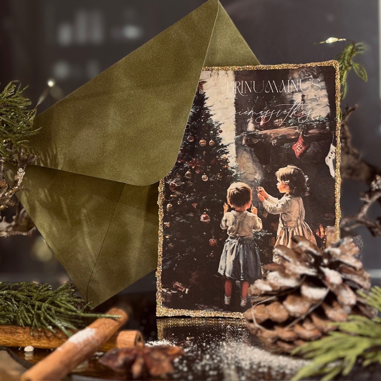 Retro Ziemassvētku kartīte ar SAMTA aploksni