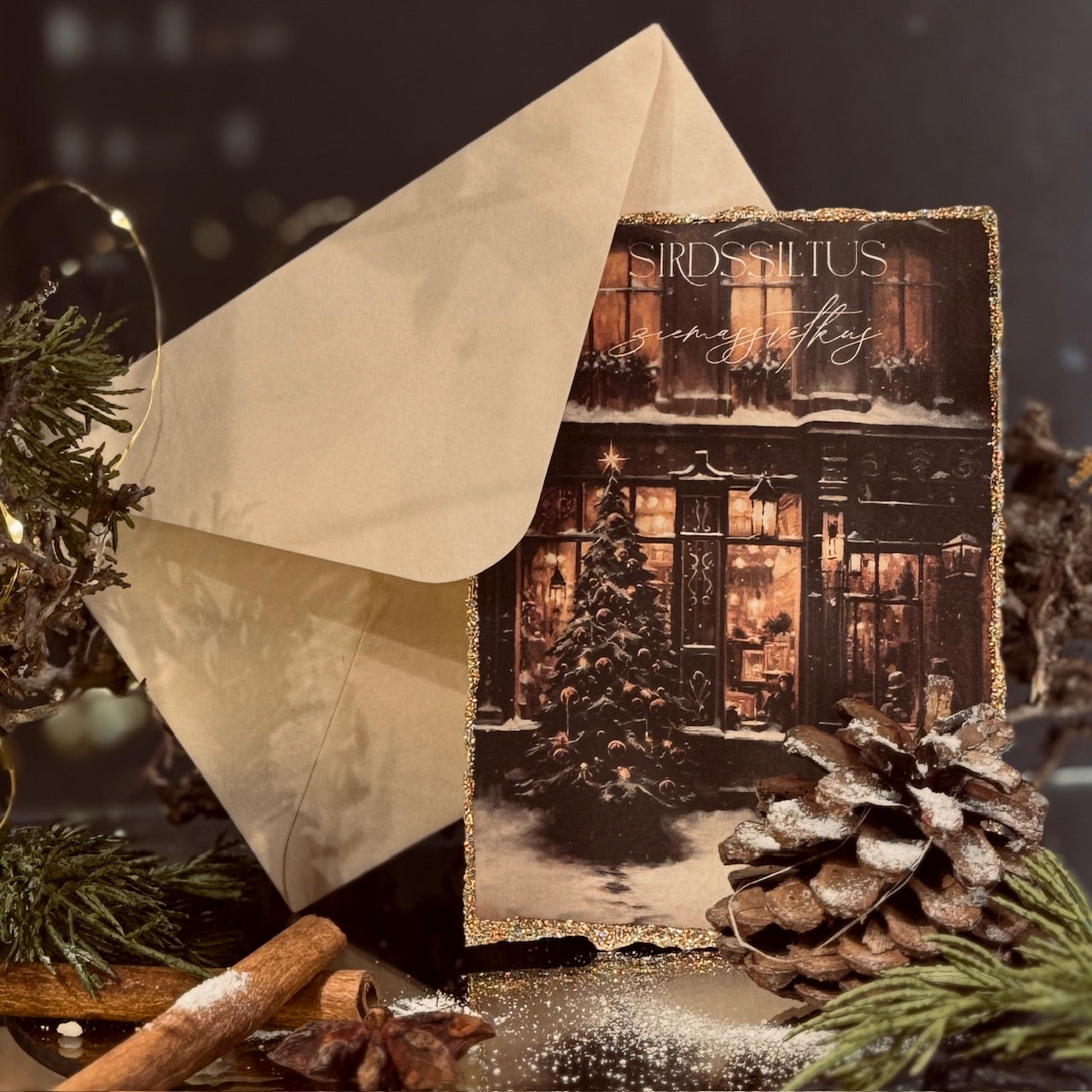 Retro Ziemassvētku kartīte ar SAMTA aploksni