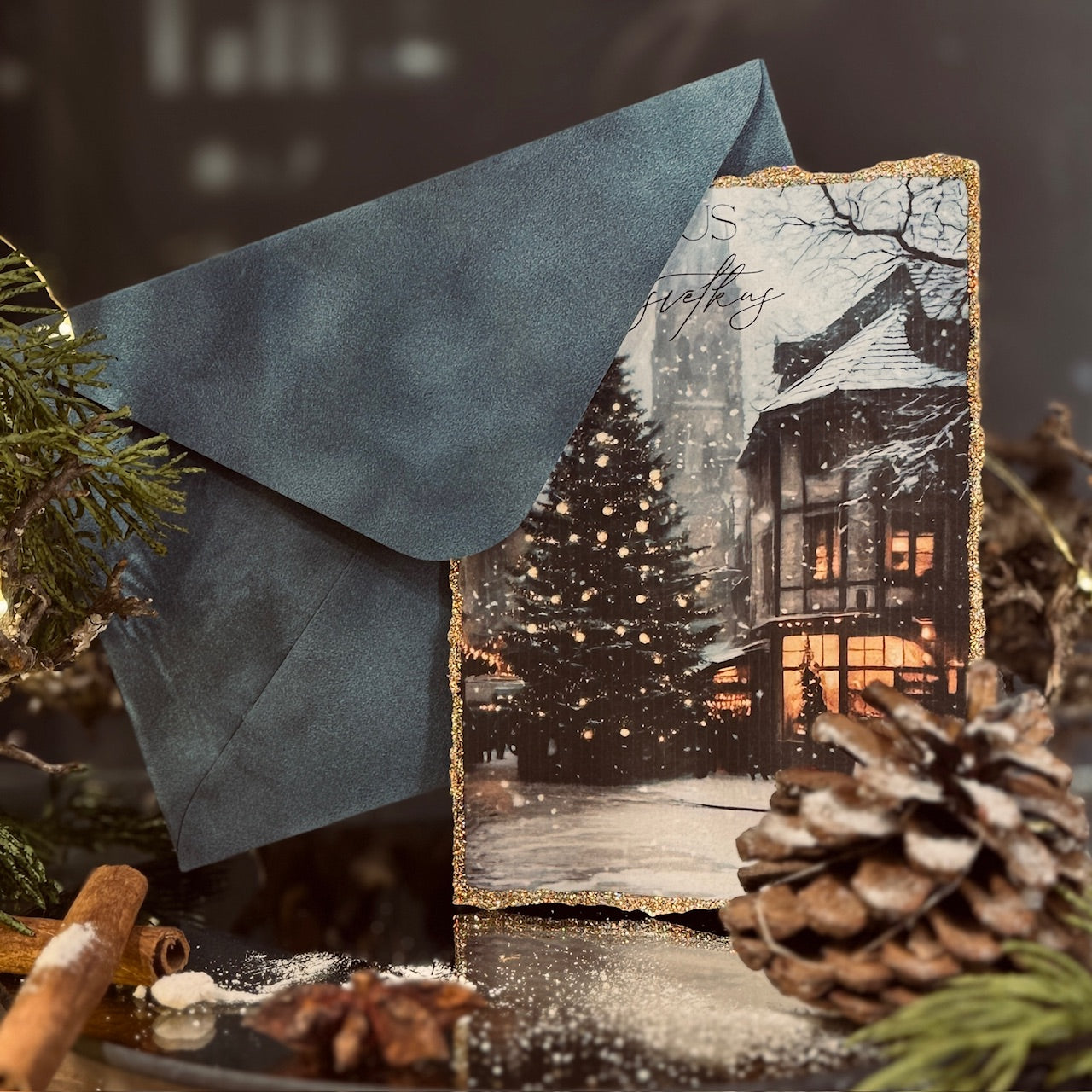 Retro Ziemassvētku kartīte ar SAMTA aploksni