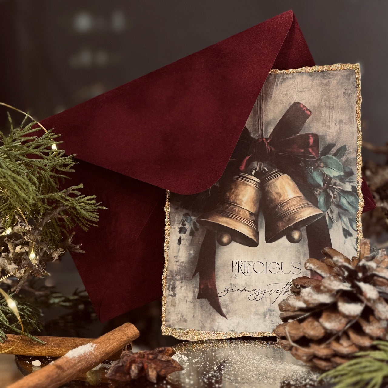 Retro Ziemassvētku kartīte ar SAMTA aploksni