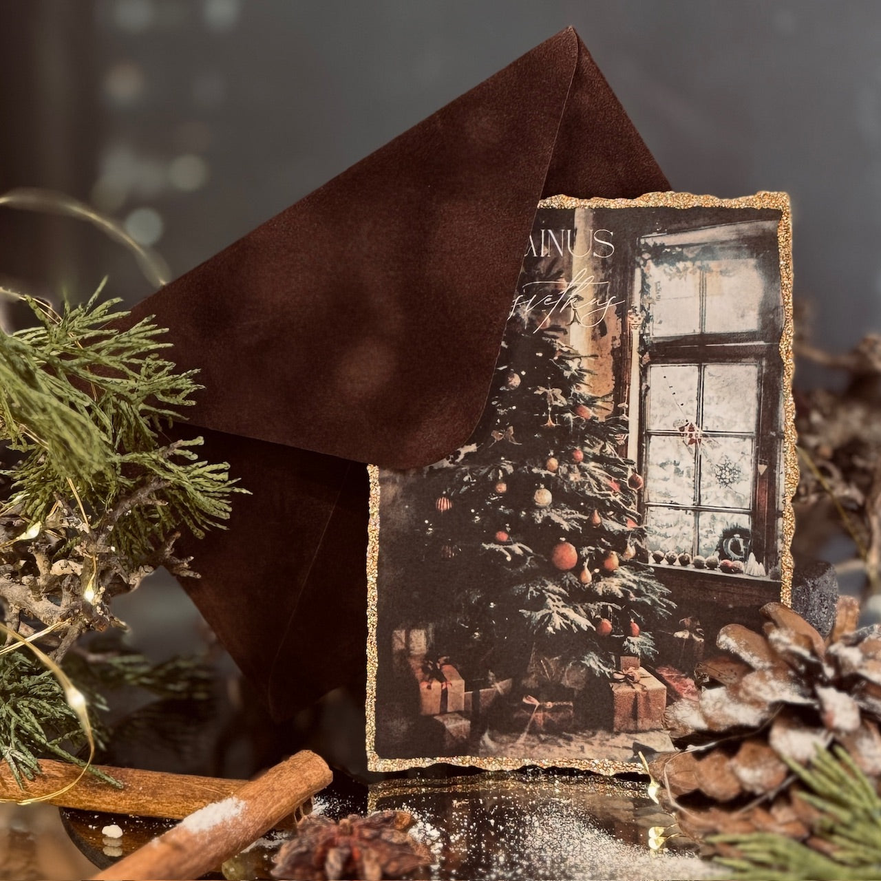 Retro Ziemassvētku kartīte ar SAMTA aploksni