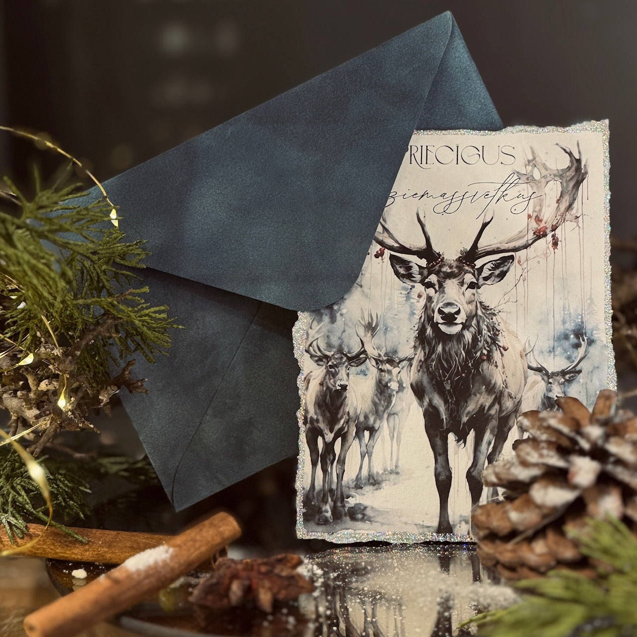 Retro Ziemassvētku kartīte ar SAMTA aploksni