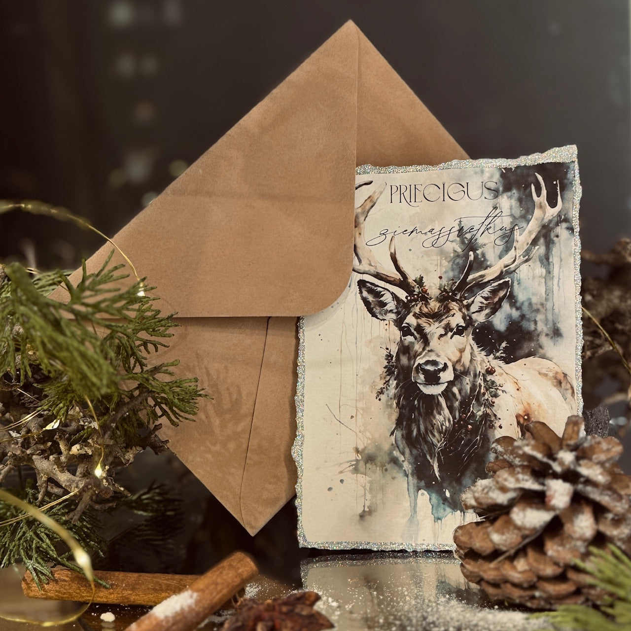 Retro Ziemassvētku kartīte ar SAMTA aploksni