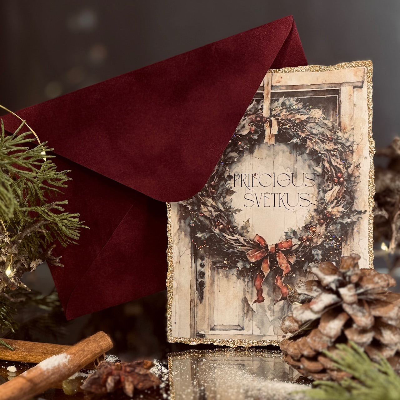 Retro Ziemassvētku kartīte ar SAMTA aploksni